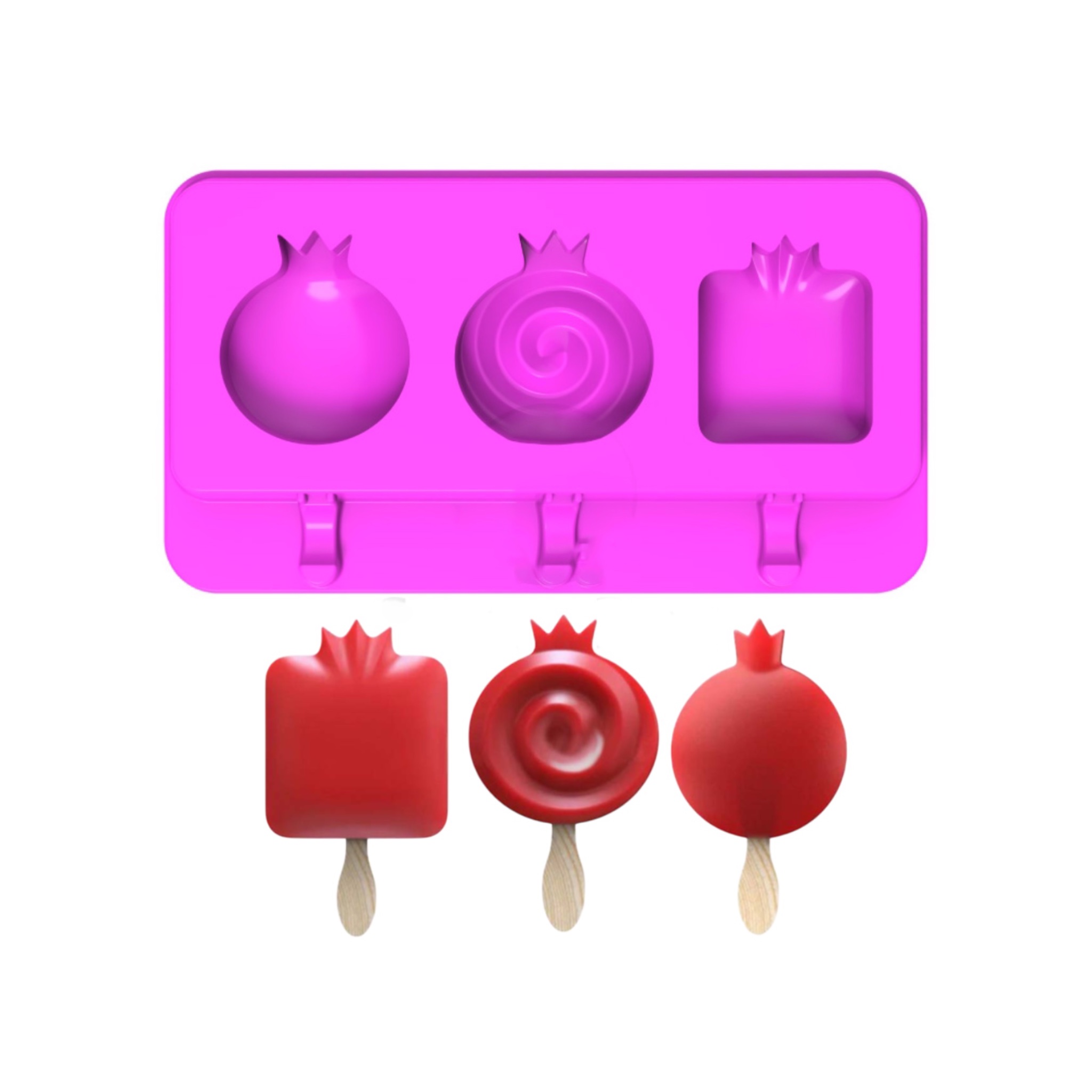 قالب بستنی و پاپسیکل انار ساده | قالب سیلیکونی مناسب فریزر و شکلات‌سازی