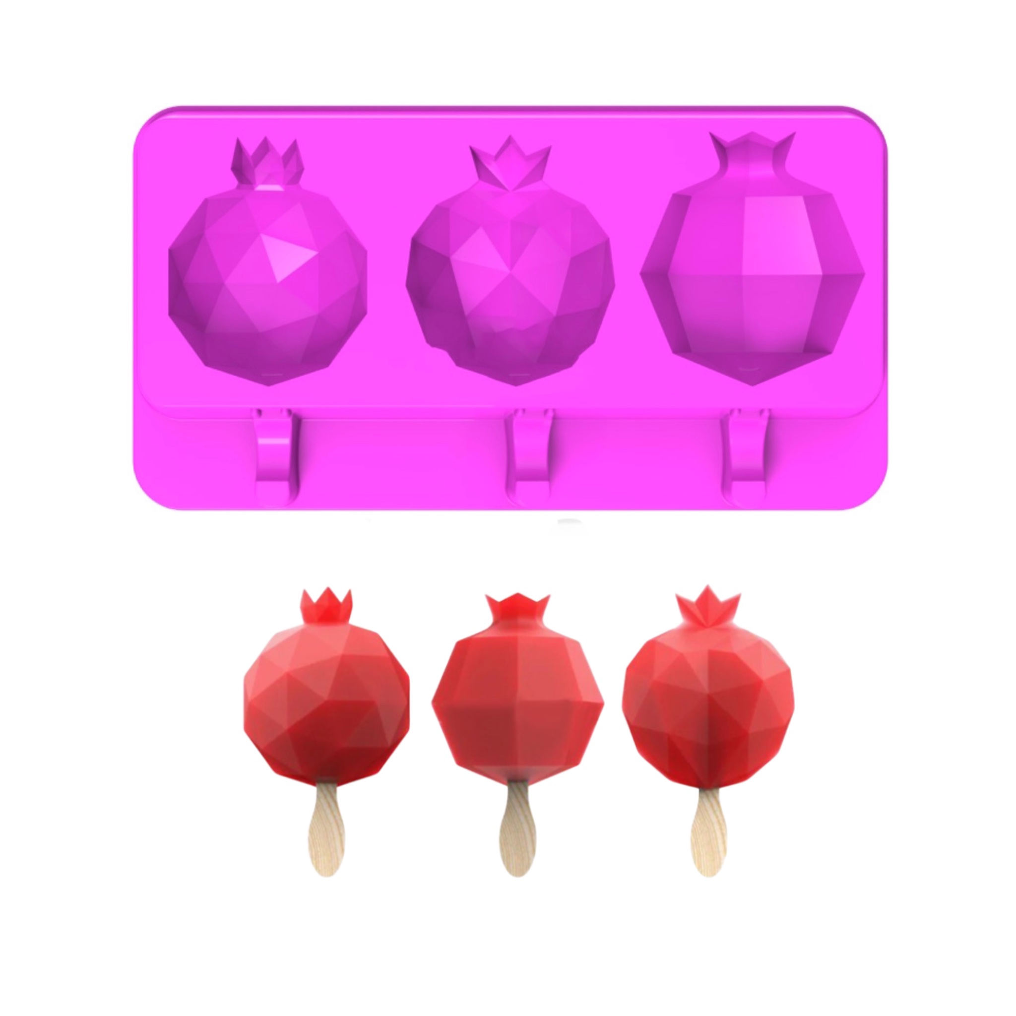 قالب بستنی و پاپسیکل انار اوریگامی | قالب سیلیکونی حرفه‌ای برای یلدا